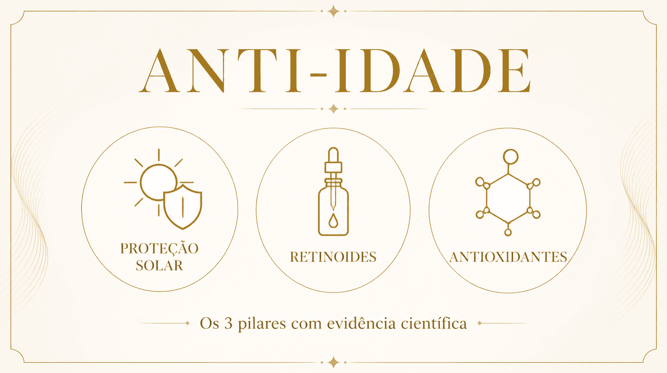 Skincare Anti-Idade: 3 Ativos com Evidência Real (e os Mitos que Você Ainda Acredita)