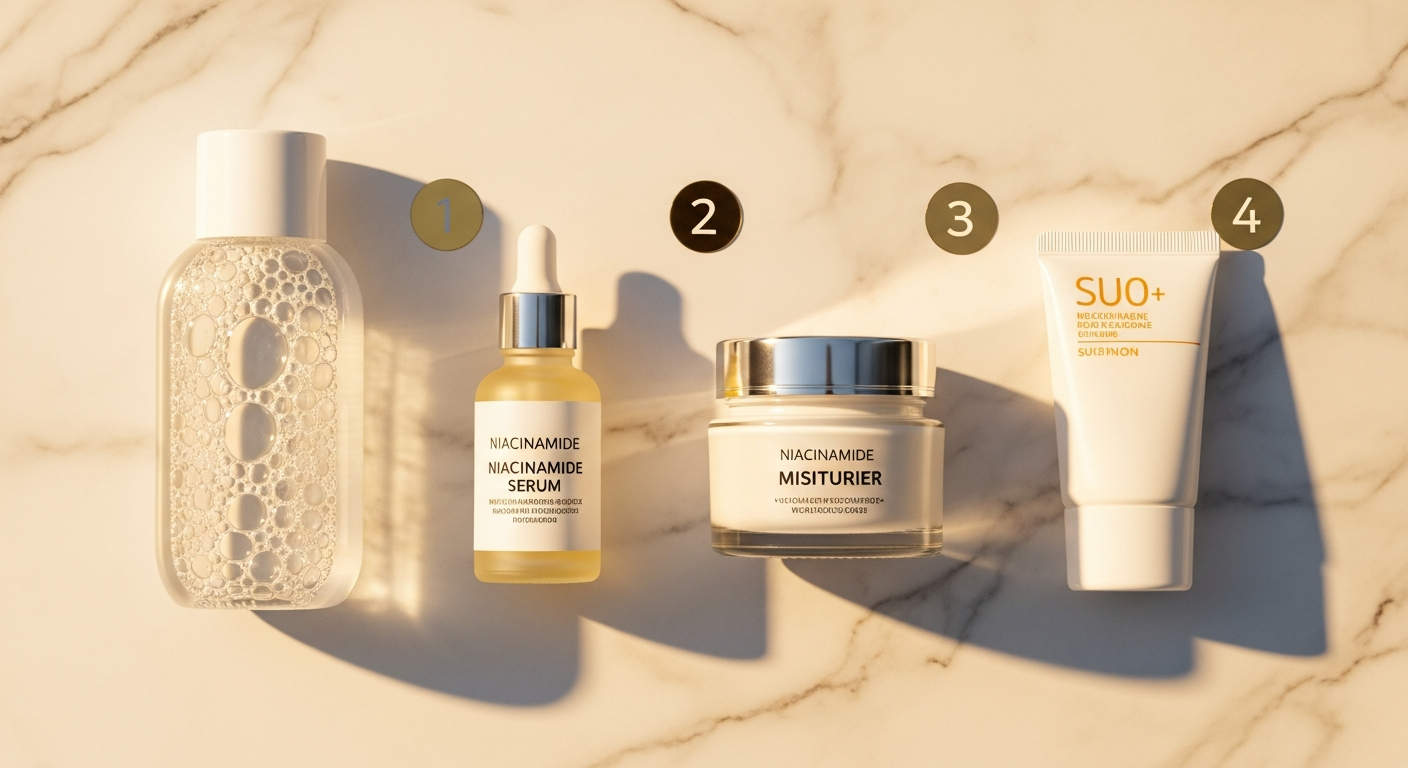 Rotina de skincare com niacinamida em 4 passos